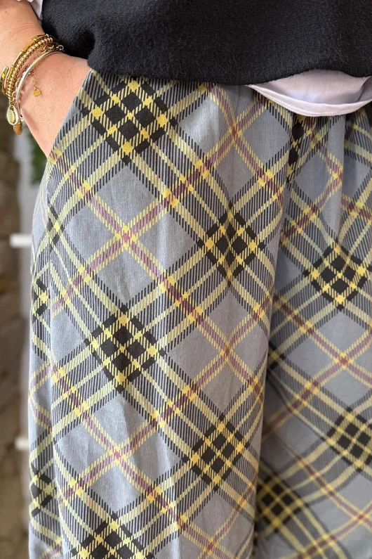 Arbi Needlecord Tartan Barrel Pant Steel
